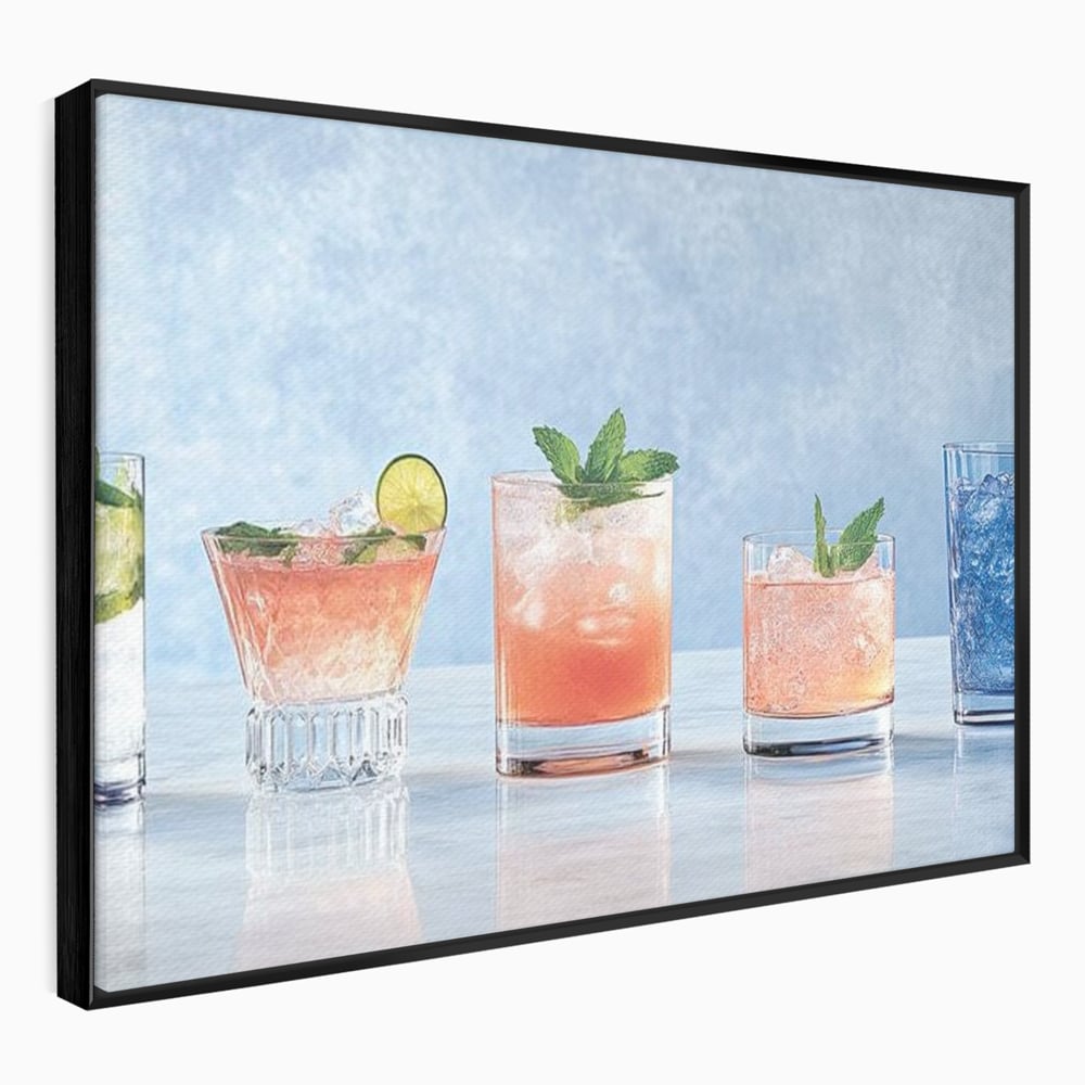Tablou Canvas Premium, LuxCanva® N1054, Parada Cocktailurilor, Pahare, Bautura, Cocktail, Tropical, Vara, Racoritor, Petrecere, Fresh, Vacanta, Pub, Lounge, Bar, Restaurant, Bucatarie