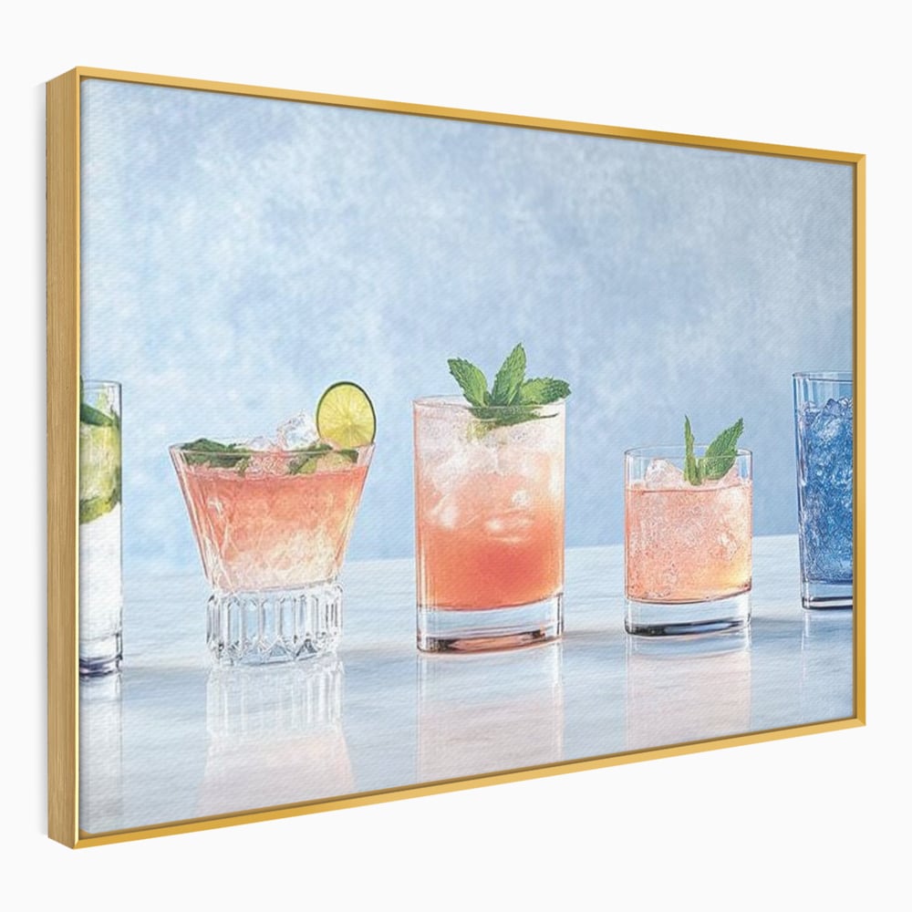 Tablou Canvas Premium, LuxCanva® N1054, Parada Cocktailurilor, Pahare, Bautura, Cocktail, Tropical, Vara, Racoritor, Petrecere, Fresh, Vacanta, Pub, Lounge, Bar, Restaurant, Bucatarie