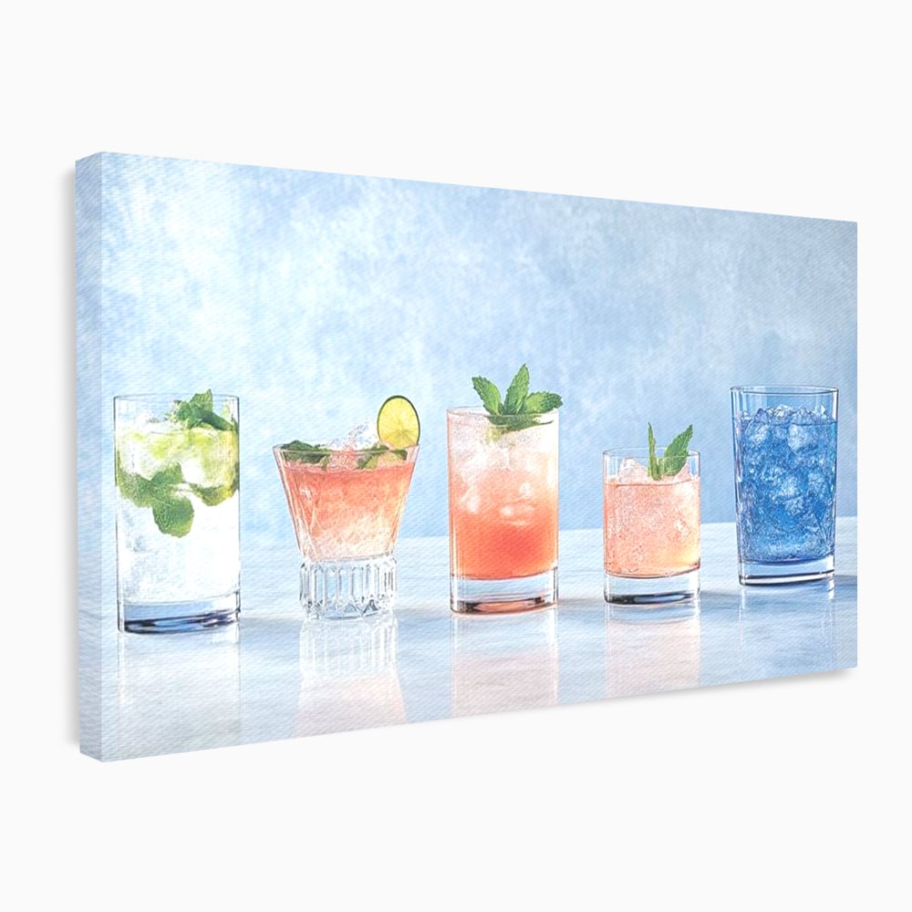 Tablou Canvas Premium, LuxCanva® N1054, Parada Cocktailurilor, Pahare, Bautura, Cocktail, Tropical, Vara, Racoritor, Petrecere, Fresh, Vacanta, Pub, Lounge, Bar, Restaurant, Bucatarie