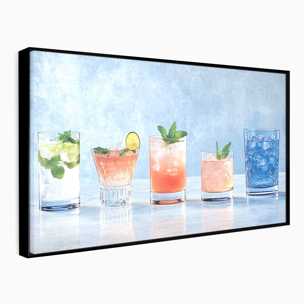 Tablou Canvas Premium, LuxCanva® N1054, Parada Cocktailurilor, Pahare, Bautura, Cocktail, Tropical, Vara, Racoritor, Petrecere, Fresh, Vacanta, Pub, Lounge, Bar, Restaurant, Bucatarie