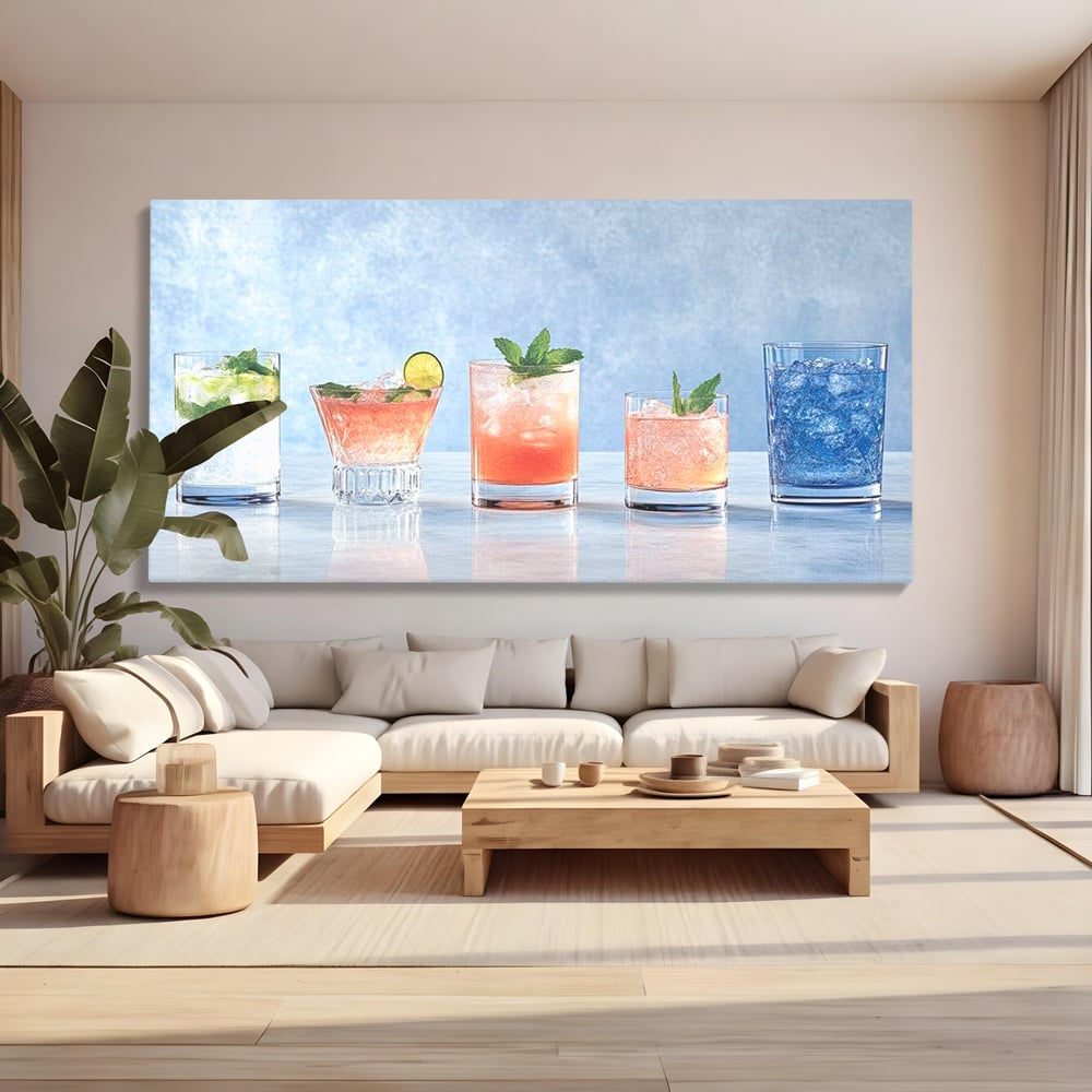 Tablou Canvas Premium, LuxCanva® N1054, Parada Cocktailurilor, Pahare, Bautura, Cocktail, Tropical, Vara, Racoritor, Petrecere, Fresh, Vacanta, Pub, Lounge, Bar, Restaurant, Bucatarie
