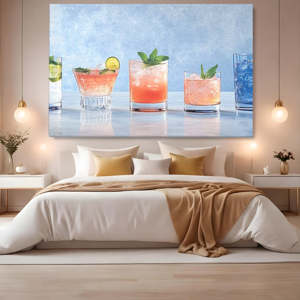 Tablou Canvas Premium, LuxCanva® N1054, Parada Cocktailurilor, Pahare, Bautura, Cocktail, Tropical, Vara, Racoritor, Petrecere, Fresh, Vacanta, Pub, Lounge, Bar, Restaurant, Bucatarie
