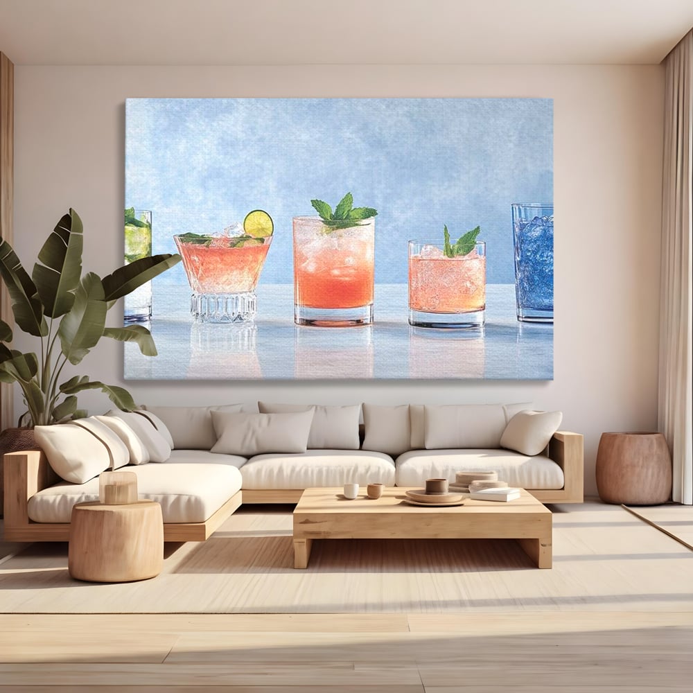 Tablou Canvas Premium, LuxCanva® N1054, Parada Cocktailurilor, Pahare, Bautura, Cocktail, Tropical, Vara, Racoritor, Petrecere, Fresh, Vacanta, Pub, Lounge, Bar, Restaurant, Bucatarie