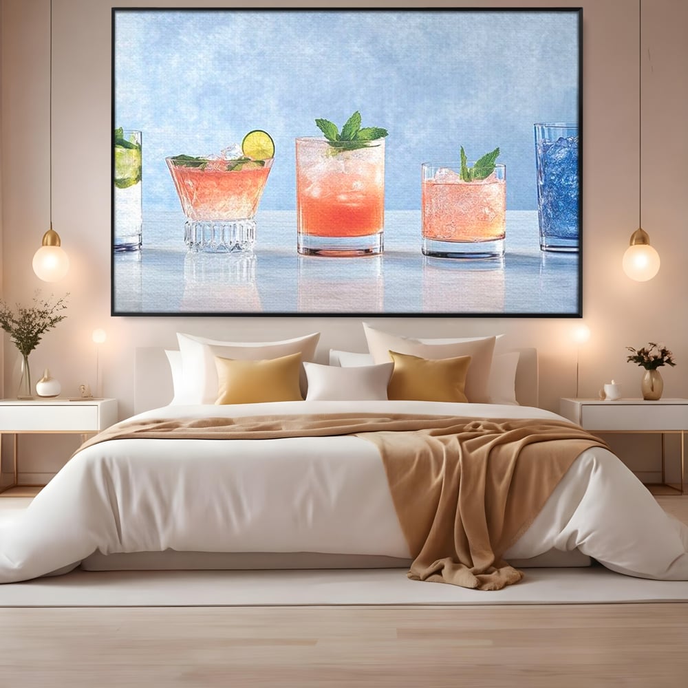 Tablou Canvas Premium, LuxCanva® N1054, Parada Cocktailurilor, Pahare, Bautura, Cocktail, Tropical, Vara, Racoritor, Petrecere, Fresh, Vacanta, Pub, Lounge, Bar, Restaurant, Bucatarie