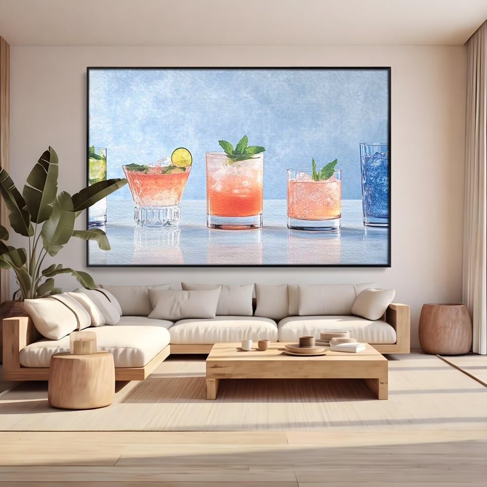 Tablou Canvas Premium, LuxCanva® N1054, Parada Cocktailurilor, Pahare, Bautura, Cocktail, Tropical, Vara, Racoritor, Petrecere, Fresh, Vacanta, Pub, Lounge, Bar, Restaurant, Bucatarie