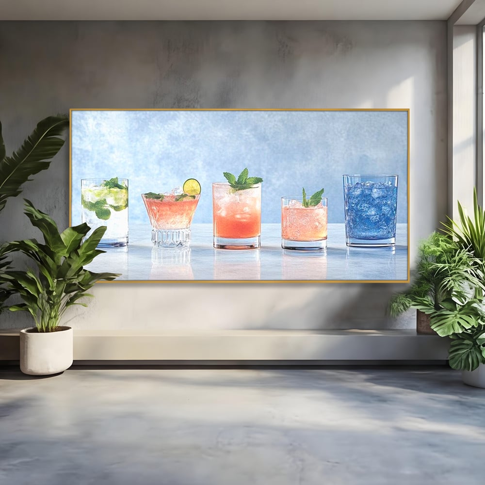 Tablou Canvas Premium, LuxCanva® N1054, Parada Cocktailurilor, Pahare, Bautura, Cocktail, Tropical, Vara, Racoritor, Petrecere, Fresh, Vacanta, Pub, Lounge, Bar, Restaurant, Bucatarie