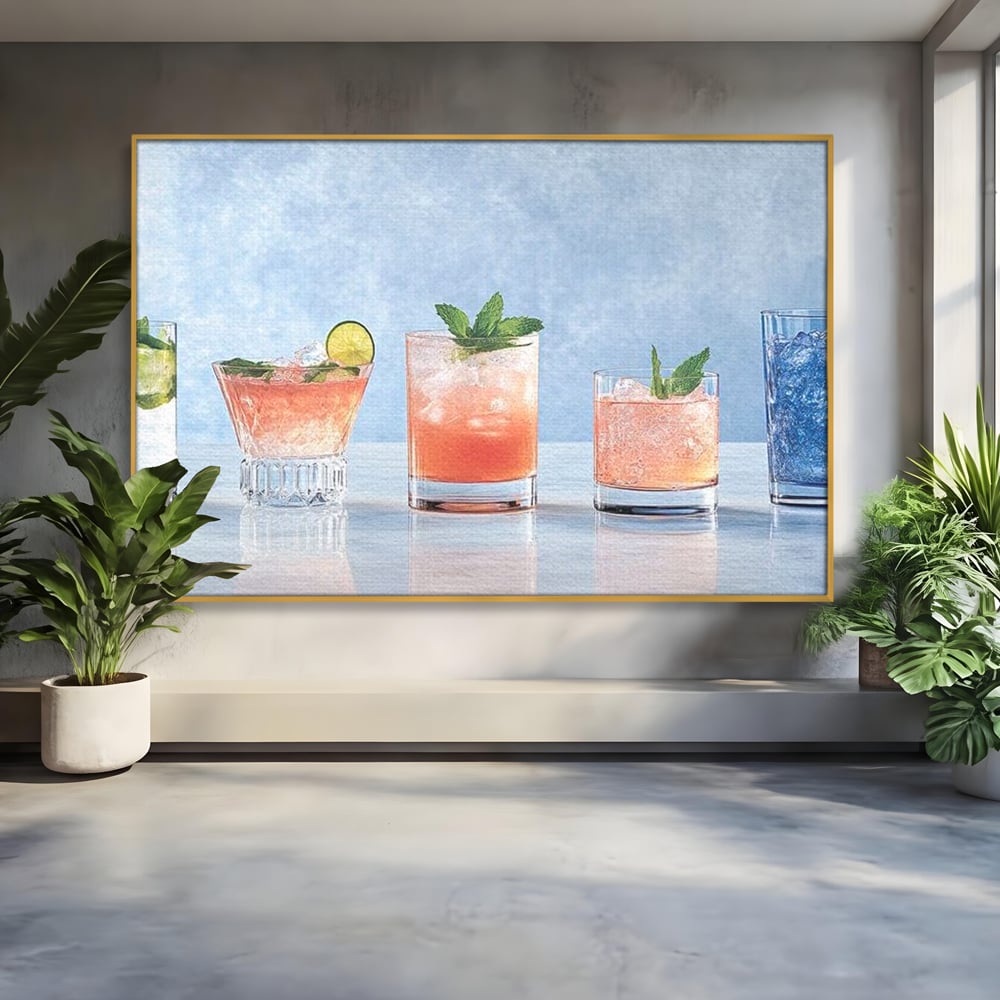 Tablou Canvas Premium, LuxCanva® N1054, Parada Cocktailurilor, Pahare, Bautura, Cocktail, Tropical, Vara, Racoritor, Petrecere, Fresh, Vacanta, Pub, Lounge, Bar, Restaurant, Bucatarie