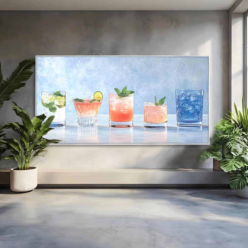 Tablou Canvas Premium, LuxCanva® N1054, Parada Cocktailurilor, Pahare, Bautura, Cocktail, Tropical, Vara, Racoritor, Petrecere, Fresh, Vacanta, Pub, Lounge, Bar, Restaurant, Bucatarie