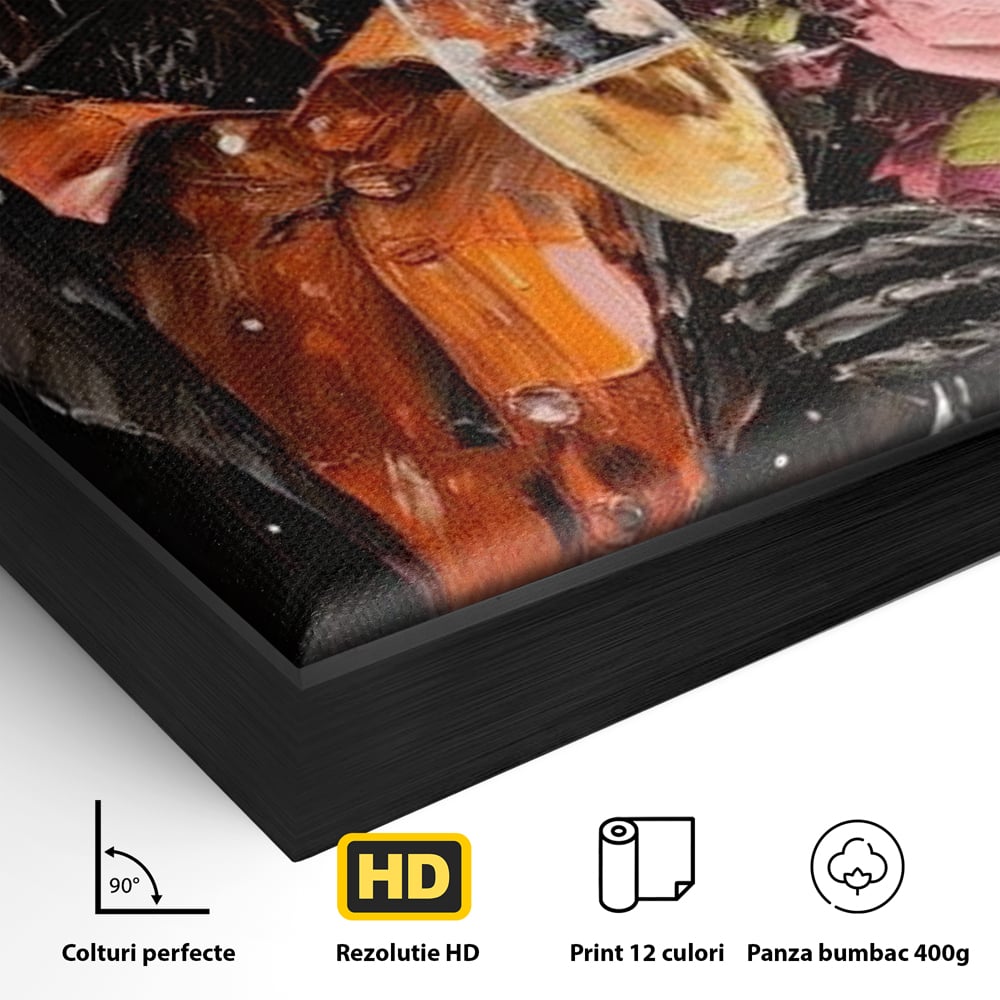 Leinwand Premium Leinwand Wandkunst, LuxCanva® N1055, Special Guest, Maus, Tier, Champagner, Getränk, Glas, Kostüm, elegant, Blumen, Party, Kneipe, Lounge, Bar, Restaurant, Küche, Küche