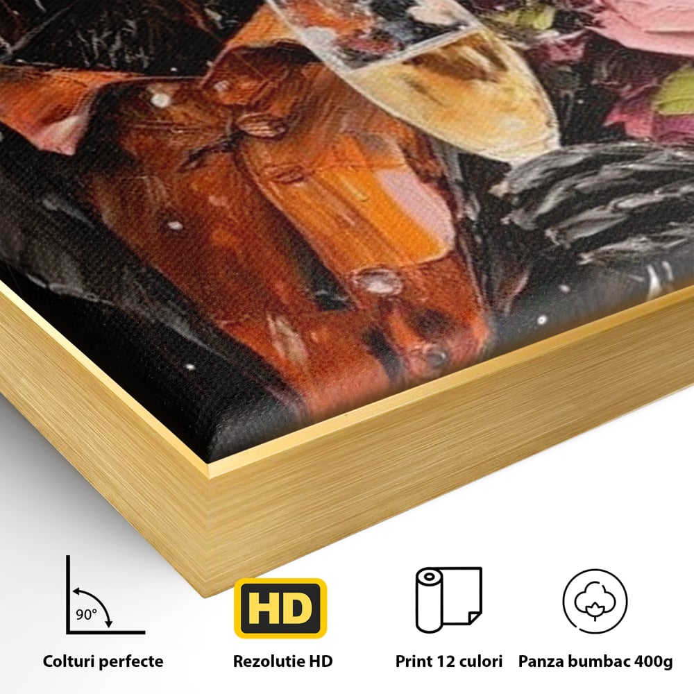 Leinwand Premium Leinwand Wandkunst, LuxCanva® N1055, Special Guest, Maus, Tier, Champagner, Getränk, Glas, Kostüm, elegant, Blumen, Party, Kneipe, Lounge, Bar, Restaurant, Küche, Küche