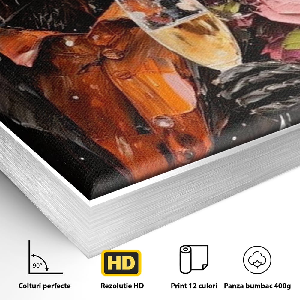 Leinwand Premium Leinwand Wandkunst, LuxCanva® N1055, Special Guest, Maus, Tier, Champagner, Getränk, Glas, Kostüm, elegant, Blumen, Party, Kneipe, Lounge, Bar, Restaurant, Küche, Küche