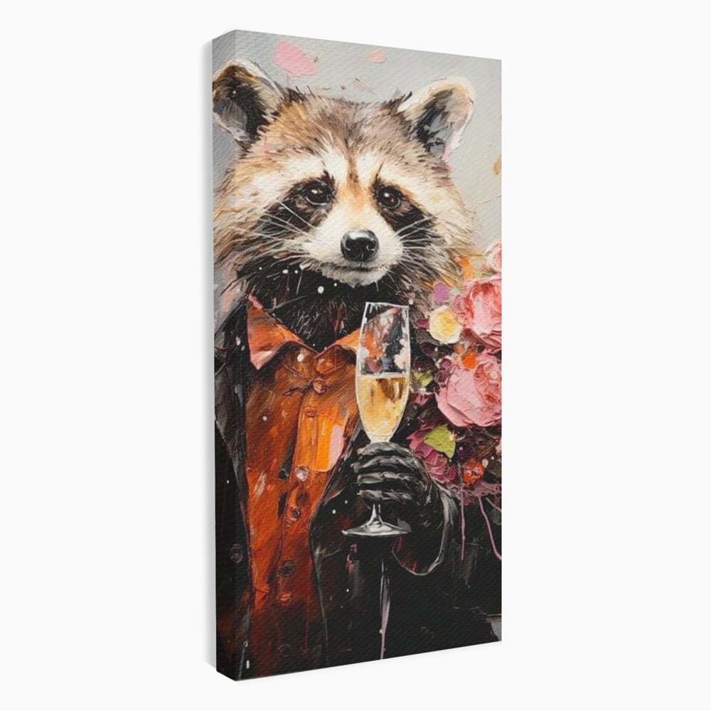 Leinwand Premium Leinwand Wandkunst, LuxCanva® N1055, Special Guest, Maus, Tier, Champagner, Getränk, Glas, Kostüm, elegant, Blumen, Party, Kneipe, Lounge, Bar, Restaurant, Küche, Küche