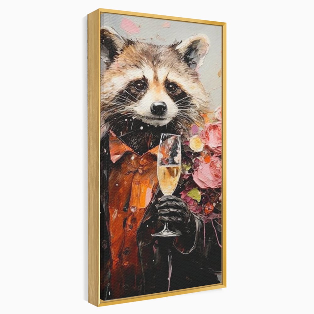 Leinwand Premium Leinwand Wandkunst, LuxCanva® N1055, Special Guest, Maus, Tier, Champagner, Getränk, Glas, Kostüm, elegant, Blumen, Party, Kneipe, Lounge, Bar, Restaurant, Küche, Küche