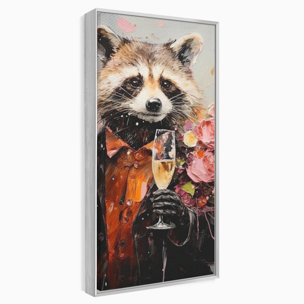 Leinwand Premium Leinwand Wandkunst, LuxCanva® N1055, Special Guest, Maus, Tier, Champagner, Getränk, Glas, Kostüm, elegant, Blumen, Party, Kneipe, Lounge, Bar, Restaurant, Küche, Küche