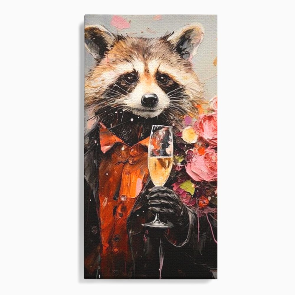 Leinwand Premium Leinwand Wandkunst, LuxCanva® N1055, Special Guest, Maus, Tier, Champagner, Getränk, Glas, Kostüm, elegant, Blumen, Party, Kneipe, Lounge, Bar, Restaurant, Küche, Küche