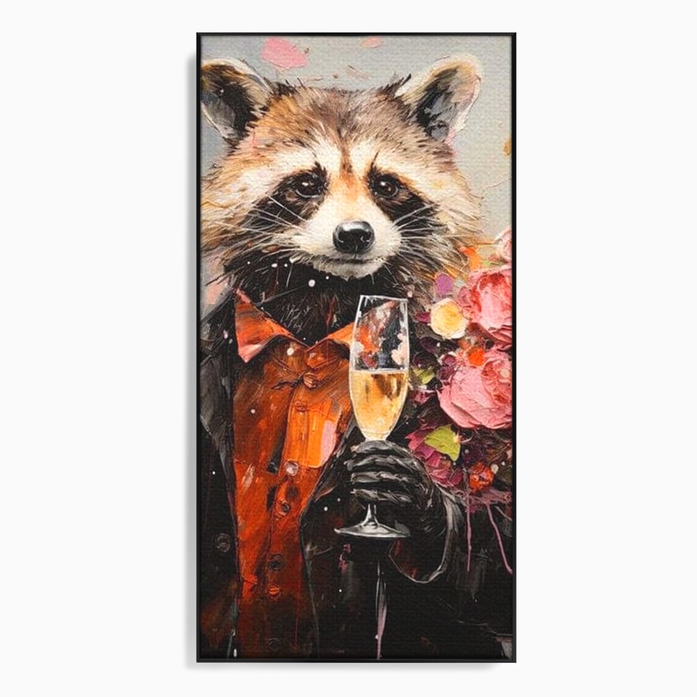 Leinwand Premium Leinwand Wandkunst, LuxCanva® N1055, Special Guest, Maus, Tier, Champagner, Getränk, Glas, Kostüm, elegant, Blumen, Party, Kneipe, Lounge, Bar, Restaurant, Küche, Küche