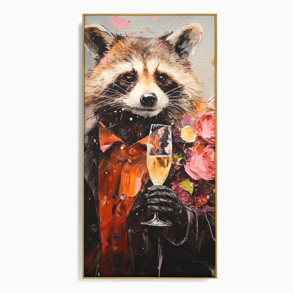 Leinwand Premium Leinwand Wandkunst, LuxCanva® N1055, Special Guest, Maus, Tier, Champagner, Getränk, Glas, Kostüm, elegant, Blumen, Party, Kneipe, Lounge, Bar, Restaurant, Küche, Küche