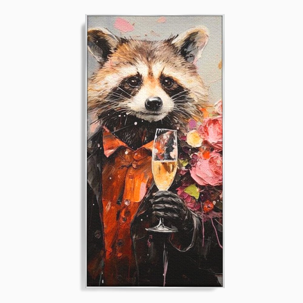Leinwand Premium Leinwand Wandkunst, LuxCanva® N1055, Special Guest, Maus, Tier, Champagner, Getränk, Glas, Kostüm, elegant, Blumen, Party, Kneipe, Lounge, Bar, Restaurant, Küche, Küche