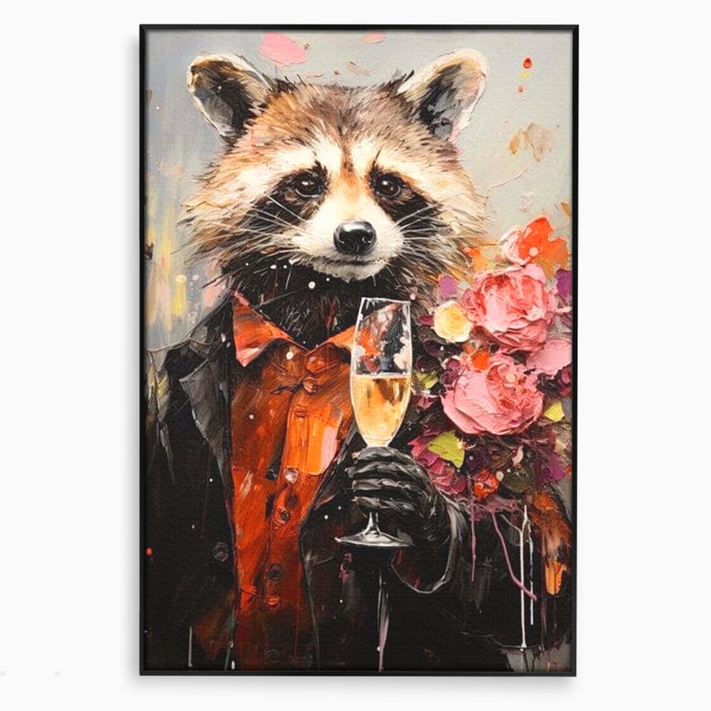Leinwand Premium Leinwand Wandkunst, LuxCanva® N1055, Special Guest, Maus, Tier, Champagner, Getränk, Glas, Kostüm, elegant, Blumen, Party, Kneipe, Lounge, Bar, Restaurant, Küche, Küche