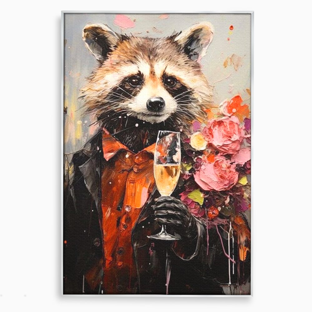 Leinwand Premium Leinwand Wandkunst, LuxCanva® N1055, Special Guest, Maus, Tier, Champagner, Getränk, Glas, Kostüm, elegant, Blumen, Party, Kneipe, Lounge, Bar, Restaurant, Küche, Küche