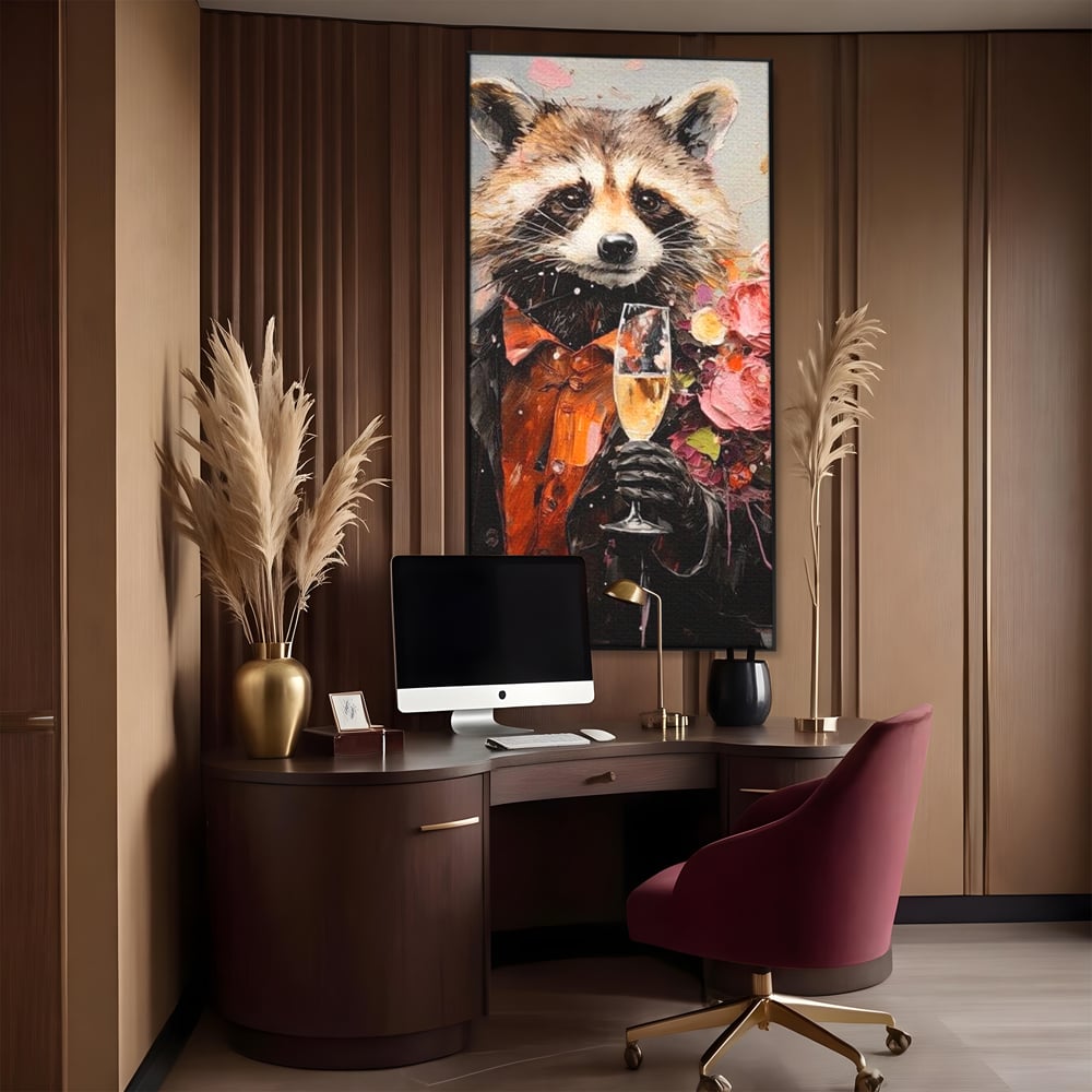 Leinwand Premium Leinwand Wandkunst, LuxCanva® N1055, Special Guest, Maus, Tier, Champagner, Getränk, Glas, Kostüm, elegant, Blumen, Party, Kneipe, Lounge, Bar, Restaurant, Küche, Küche