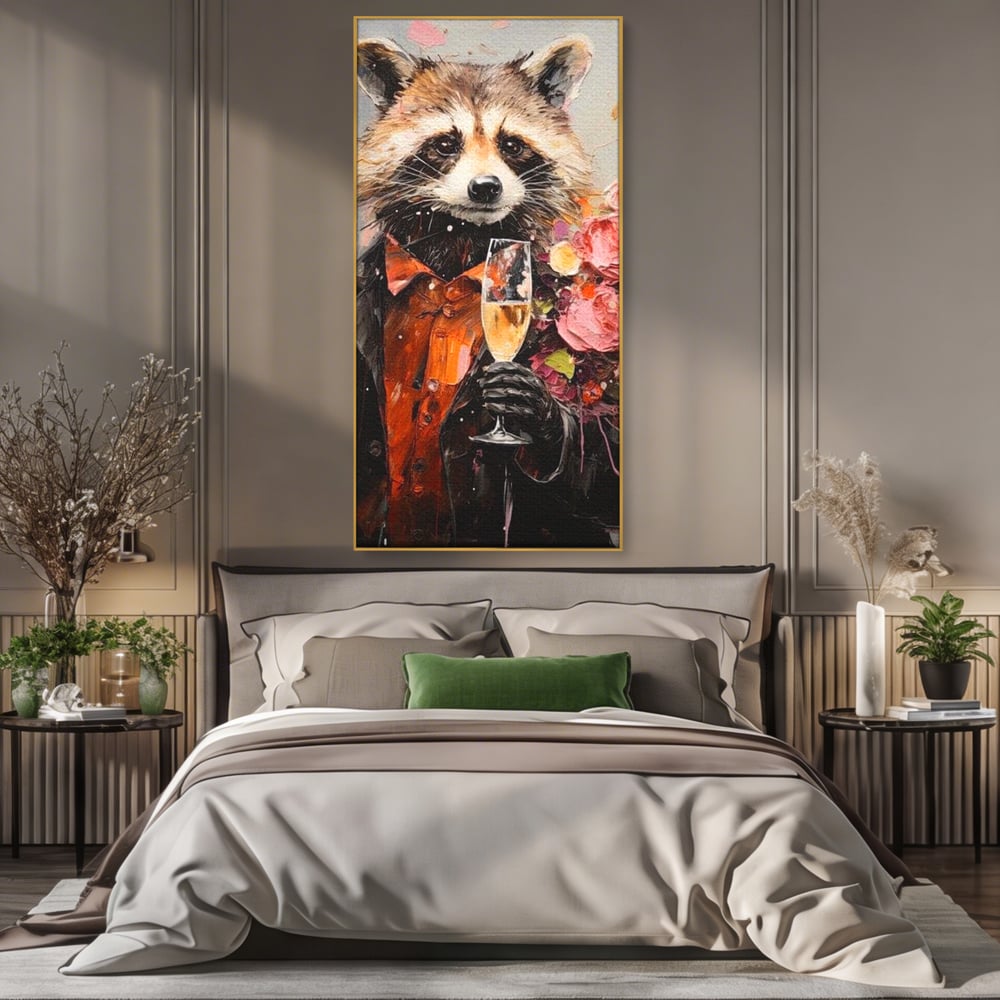 Leinwand Premium Leinwand Wandkunst, LuxCanva® N1055, Special Guest, Maus, Tier, Champagner, Getränk, Glas, Kostüm, elegant, Blumen, Party, Kneipe, Lounge, Bar, Restaurant, Küche, Küche