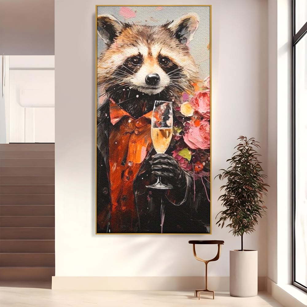 Leinwand Premium Leinwand Wandkunst, LuxCanva® N1055, Special Guest, Maus, Tier, Champagner, Getränk, Glas, Kostüm, elegant, Blumen, Party, Kneipe, Lounge, Bar, Restaurant, Küche, Küche