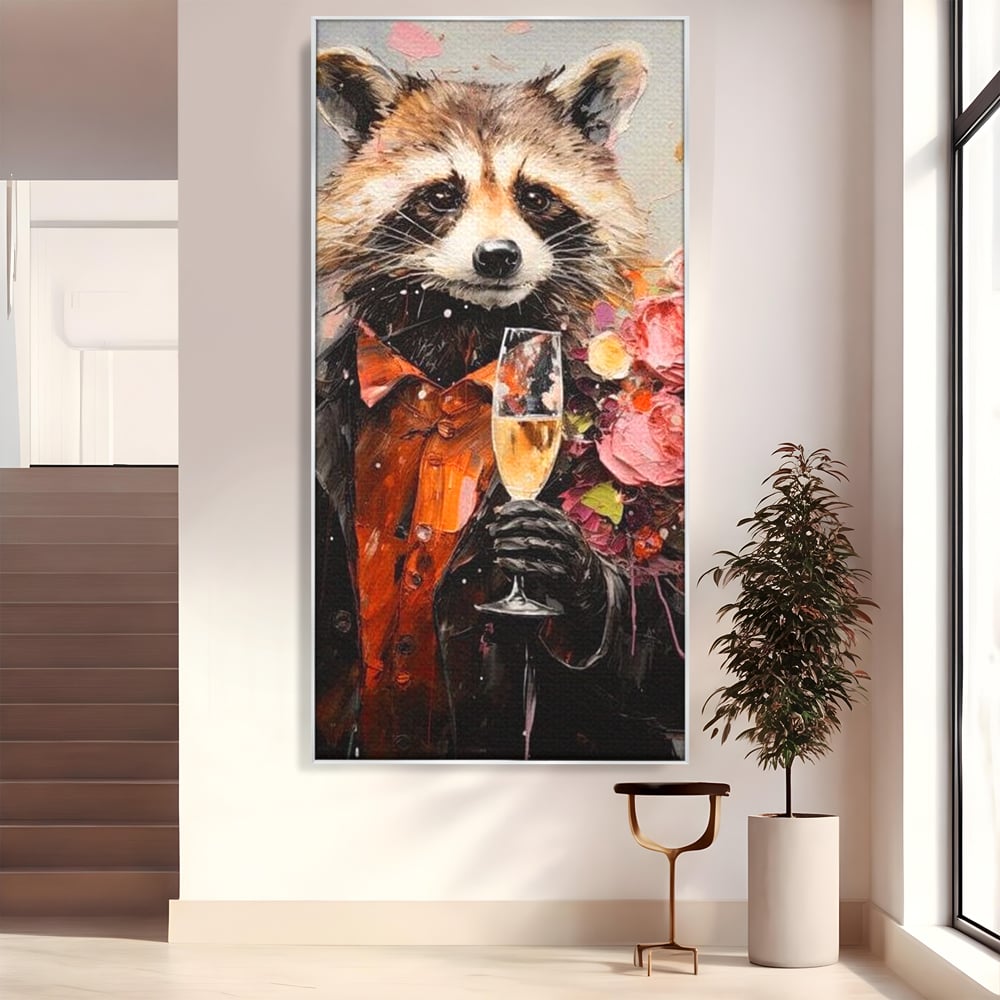 Leinwand Premium Leinwand Wandkunst, LuxCanva® N1055, Special Guest, Maus, Tier, Champagner, Getränk, Glas, Kostüm, elegant, Blumen, Party, Kneipe, Lounge, Bar, Restaurant, Küche, Küche