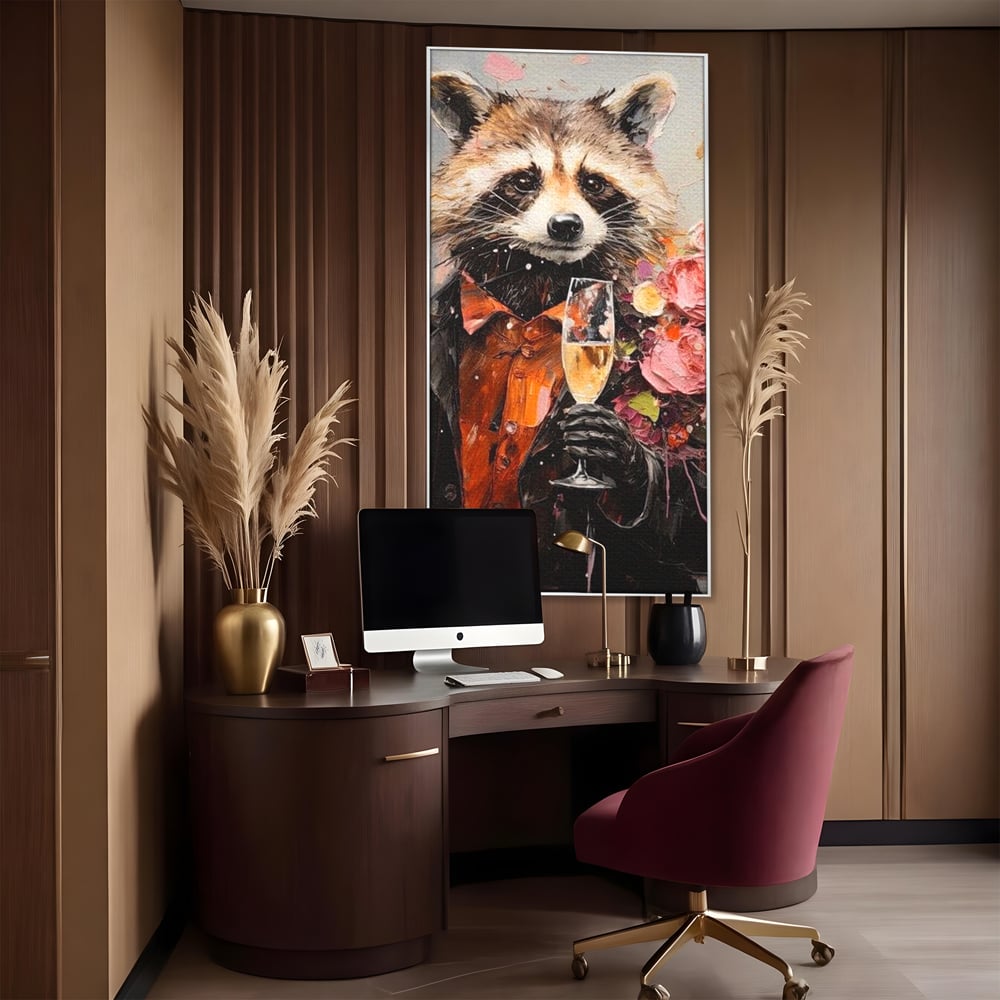 Leinwand Premium Leinwand Wandkunst, LuxCanva® N1055, Special Guest, Maus, Tier, Champagner, Getränk, Glas, Kostüm, elegant, Blumen, Party, Kneipe, Lounge, Bar, Restaurant, Küche, Küche