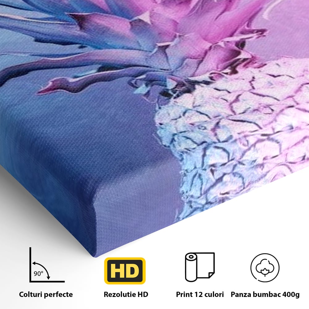Tablou Canvas Premium, LuxCanva® N1057, Furtuna Exotica, Ananas, Fruct, Pastel, Neon, Culori Vibrante, Modern, Roz, Pop Art, Electric, Funky, Restaurant, Bucatarie