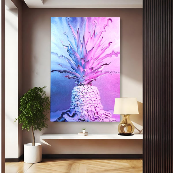 Tablou Canvas Premium, LuxCanva® N1057, Furtuna Exotica, Ananas, Fruct, Pastel, Neon, Culori Vibrante, Modern, Roz, Pop Art, Electric, Funky, Restaurant, Bucatarie