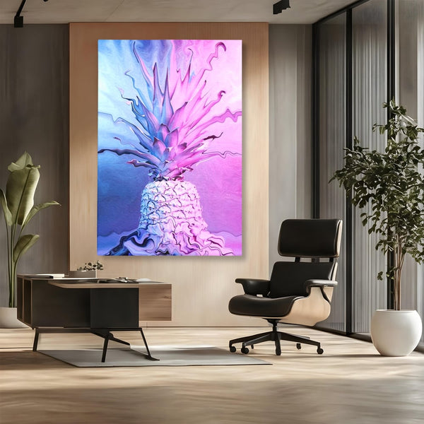 Tablou Canvas Premium, LuxCanva® N1057, Furtuna Exotica, Ananas, Fruct, Pastel, Neon, Culori Vibrante, Modern, Roz, Pop Art, Electric, Funky, Restaurant, Bucatarie