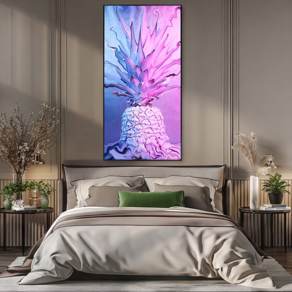 Tablou Canvas Premium, LuxCanva® N1057, Furtuna Exotica, Ananas, Fruct, Pastel, Neon, Culori Vibrante, Modern, Roz, Pop Art, Electric, Funky, Restaurant, Bucatarie