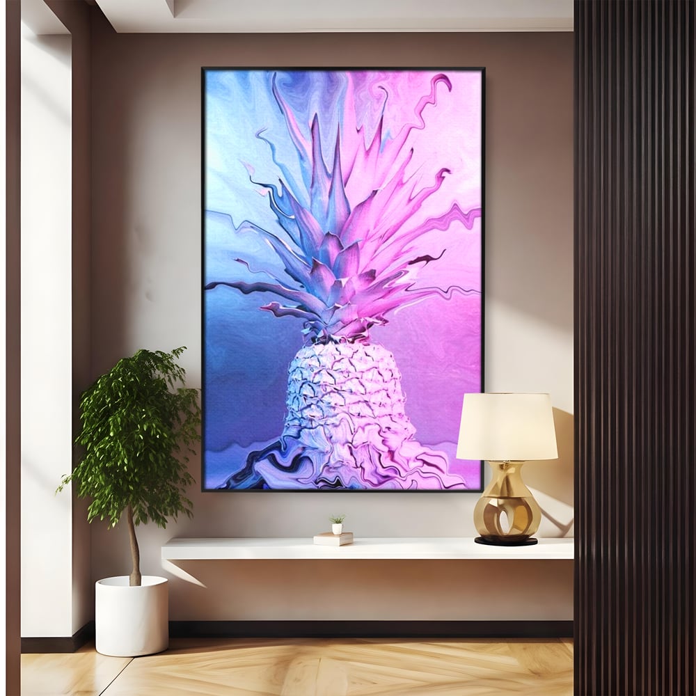 Tablou Canvas Premium, LuxCanva® N1057, Furtuna Exotica, Ananas, Fruct, Pastel, Neon, Culori Vibrante, Modern, Roz, Pop Art, Electric, Funky, Restaurant, Bucatarie