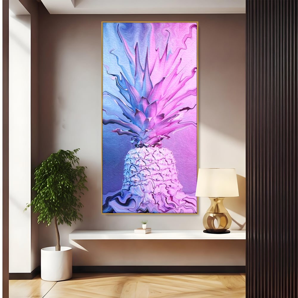 Tablou Canvas Premium, LuxCanva® N1057, Furtuna Exotica, Ananas, Fruct, Pastel, Neon, Culori Vibrante, Modern, Roz, Pop Art, Electric, Funky, Restaurant, Bucatarie