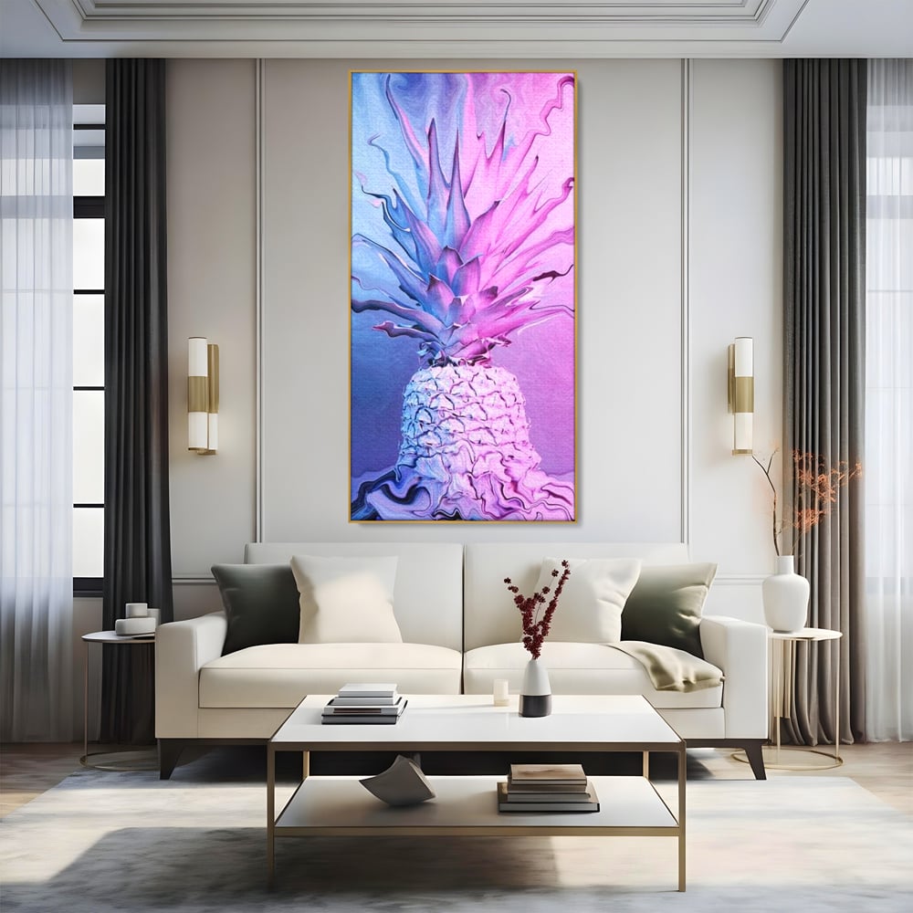 Tablou Canvas Premium, LuxCanva® N1057, Furtuna Exotica, Ananas, Fruct, Pastel, Neon, Culori Vibrante, Modern, Roz, Pop Art, Electric, Funky, Restaurant, Bucatarie