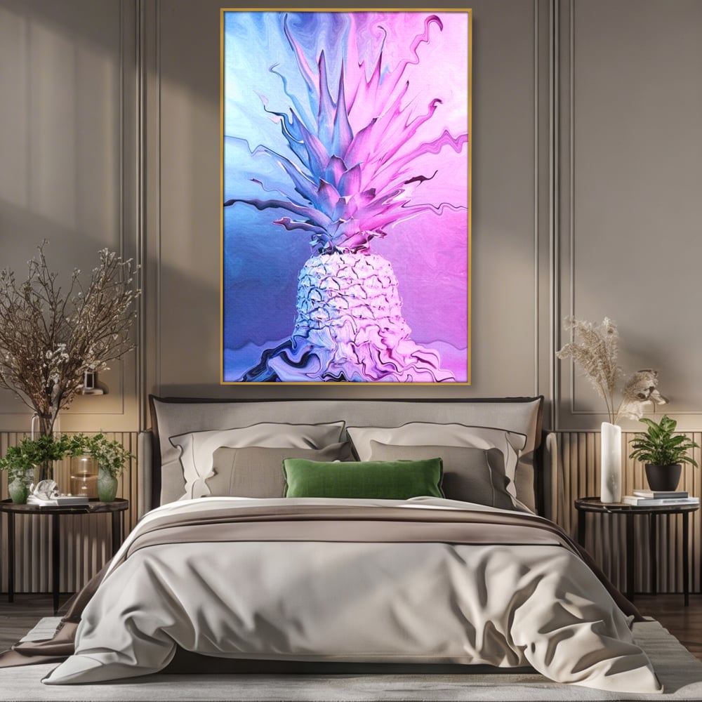 Tablou Canvas Premium, LuxCanva® N1057, Furtuna Exotica, Ananas, Fruct, Pastel, Neon, Culori Vibrante, Modern, Roz, Pop Art, Electric, Funky, Restaurant, Bucatarie