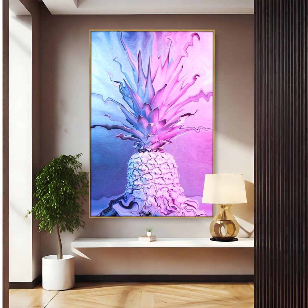 Tablou Canvas Premium, LuxCanva® N1057, Furtuna Exotica, Ananas, Fruct, Pastel, Neon, Culori Vibrante, Modern, Roz, Pop Art, Electric, Funky, Restaurant, Bucatarie