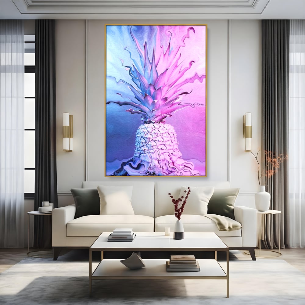 Tablou Canvas Premium, LuxCanva® N1057, Furtuna Exotica, Ananas, Fruct, Pastel, Neon, Culori Vibrante, Modern, Roz, Pop Art, Electric, Funky, Restaurant, Bucatarie