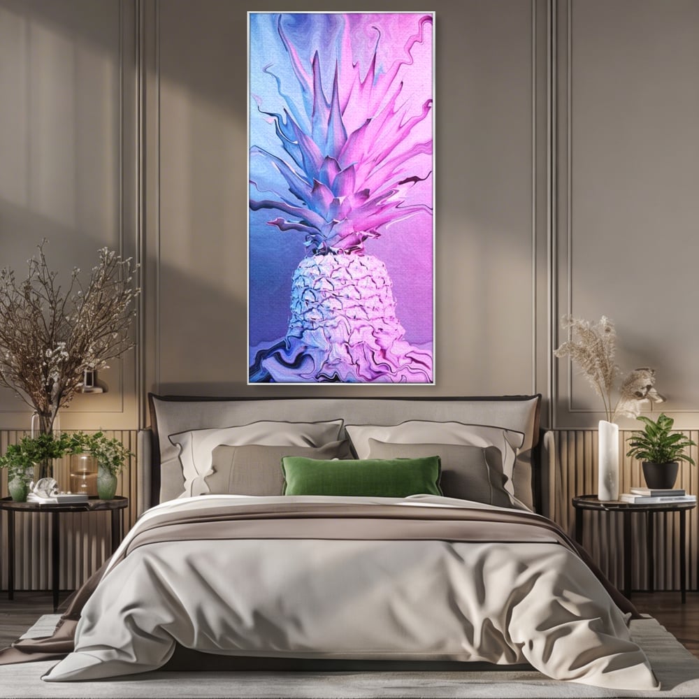 Tablou Canvas Premium, LuxCanva® N1057, Furtuna Exotica, Ananas, Fruct, Pastel, Neon, Culori Vibrante, Modern, Roz, Pop Art, Electric, Funky, Restaurant, Bucatarie