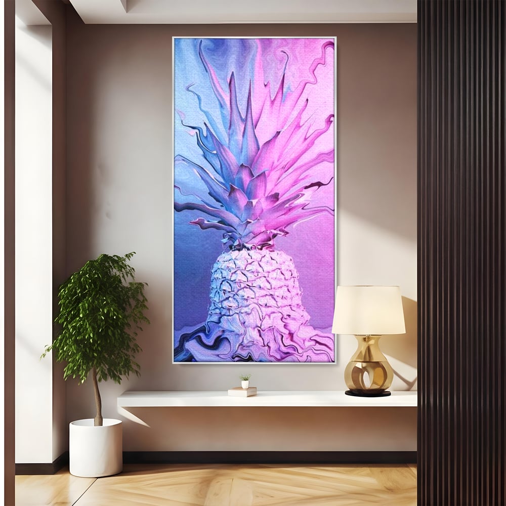 Tablou Canvas Premium, LuxCanva® N1057, Furtuna Exotica, Ananas, Fruct, Pastel, Neon, Culori Vibrante, Modern, Roz, Pop Art, Electric, Funky, Restaurant, Bucatarie