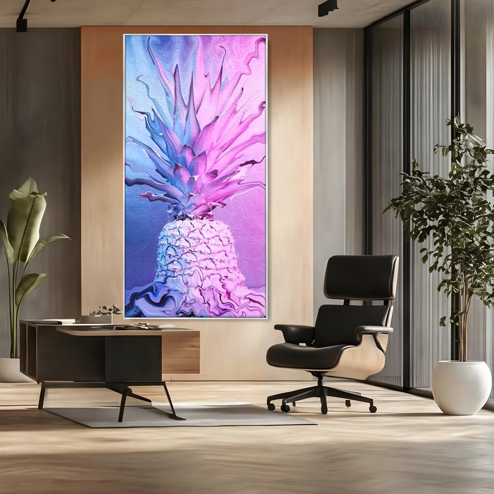 Tablou Canvas Premium, LuxCanva® N1057, Furtuna Exotica, Ananas, Fruct, Pastel, Neon, Culori Vibrante, Modern, Roz, Pop Art, Electric, Funky, Restaurant, Bucatarie