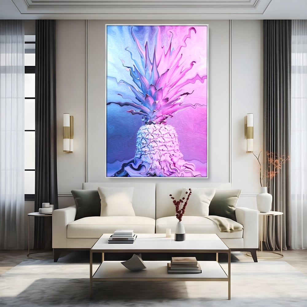 Tablou Canvas Premium, LuxCanva® N1057, Furtuna Exotica, Ananas, Fruct, Pastel, Neon, Culori Vibrante, Modern, Roz, Pop Art, Electric, Funky, Restaurant, Bucatarie