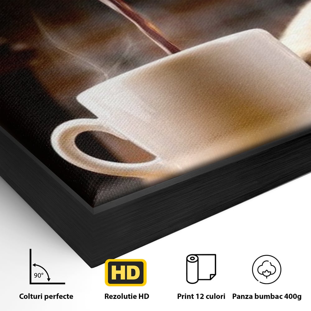 Leinwand Premium Canvas Wall Art, LuxCanva® N1058, Perfekte Tropfen, Kaffee, Espresso, Bohnen, Tasse, Dampf, Aroma, Intensität, Morgen, Café, Kneipe, Lounge, Bar, Restaurant, Küche