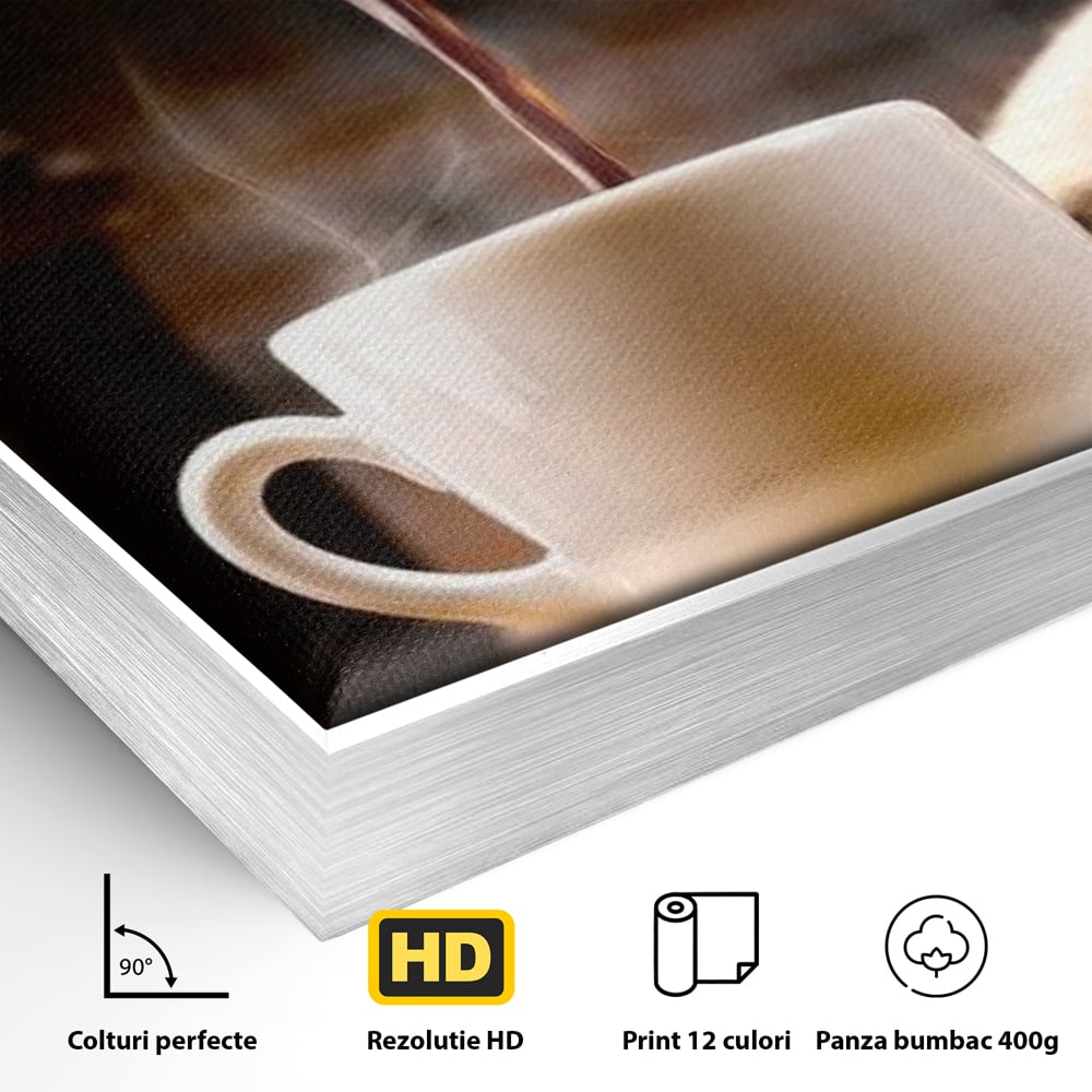 Leinwand Premium Canvas Wall Art, LuxCanva® N1058, Perfekte Tropfen, Kaffee, Espresso, Bohnen, Tasse, Dampf, Aroma, Intensität, Morgen, Café, Kneipe, Lounge, Bar, Restaurant, Küche