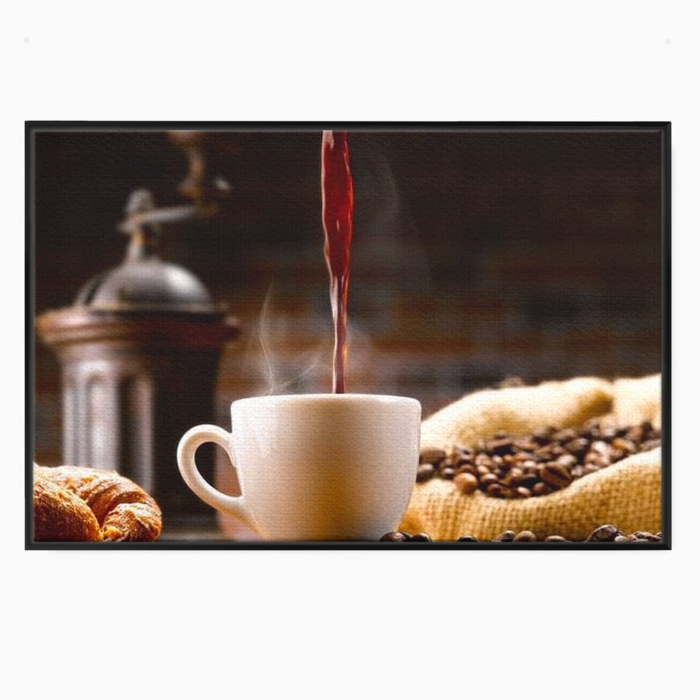 Leinwand Premium Canvas Wall Art, LuxCanva® N1058, Perfekte Tropfen, Kaffee, Espresso, Bohnen, Tasse, Dampf, Aroma, Intensität, Morgen, Café, Kneipe, Lounge, Bar, Restaurant, Küche