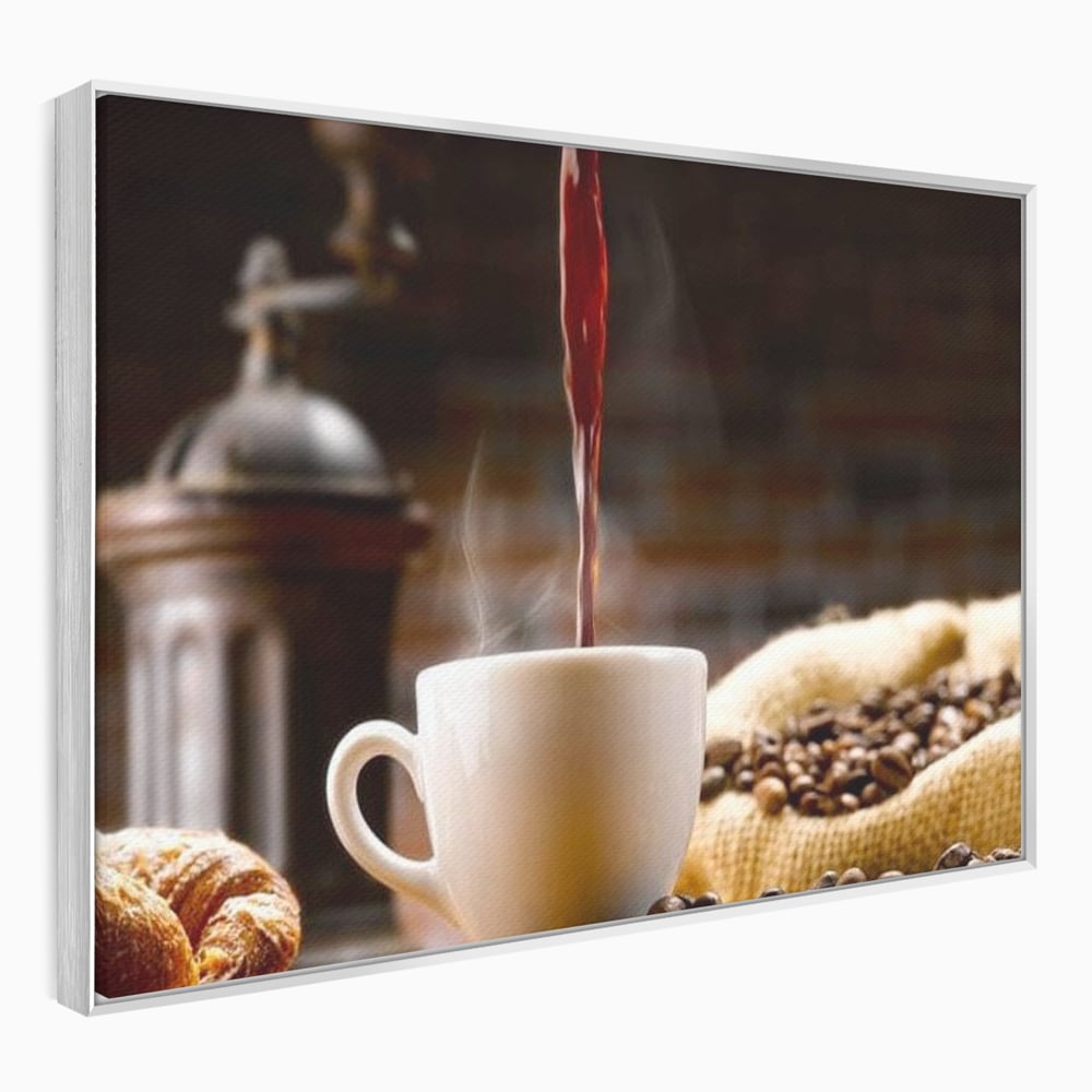 Leinwand Premium Canvas Wall Art, LuxCanva® N1058, Perfekte Tropfen, Kaffee, Espresso, Bohnen, Tasse, Dampf, Aroma, Intensität, Morgen, Café, Kneipe, Lounge, Bar, Restaurant, Küche