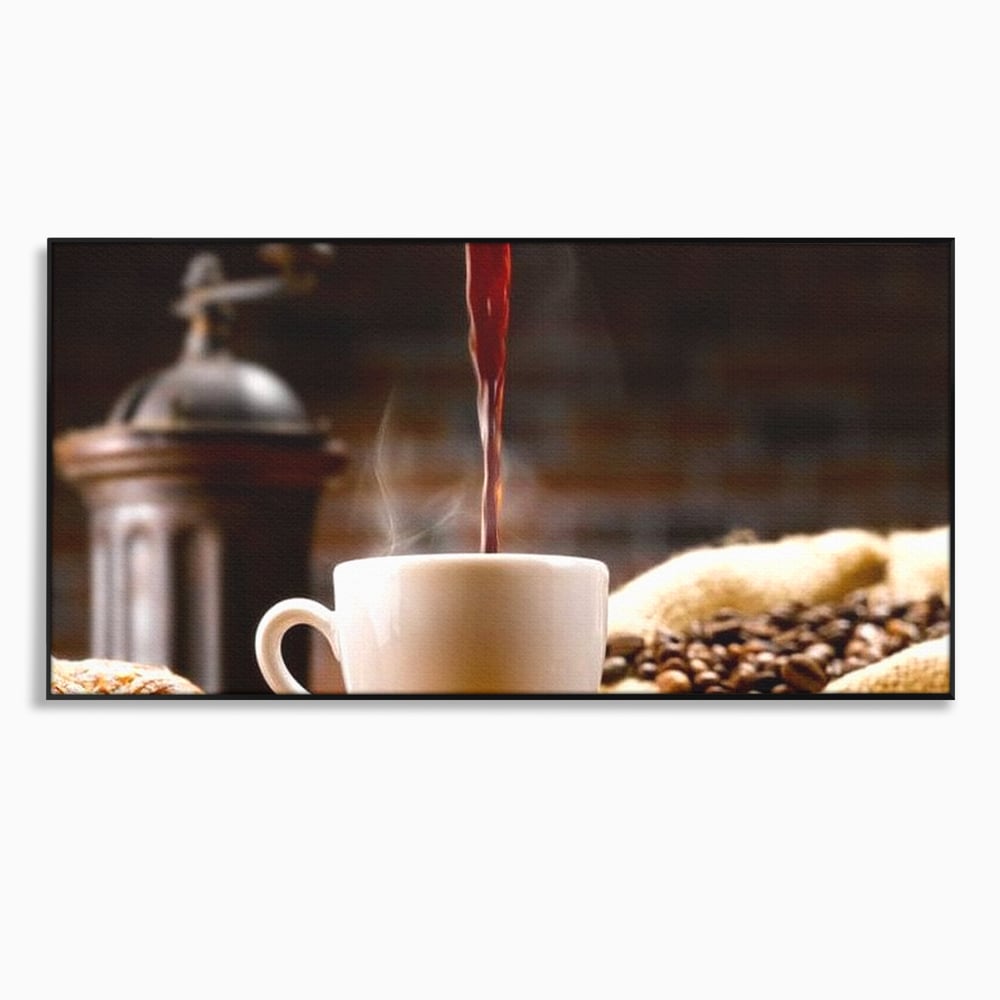 Leinwand Premium Canvas Wall Art, LuxCanva® N1058, Perfekte Tropfen, Kaffee, Espresso, Bohnen, Tasse, Dampf, Aroma, Intensität, Morgen, Café, Kneipe, Lounge, Bar, Restaurant, Küche
