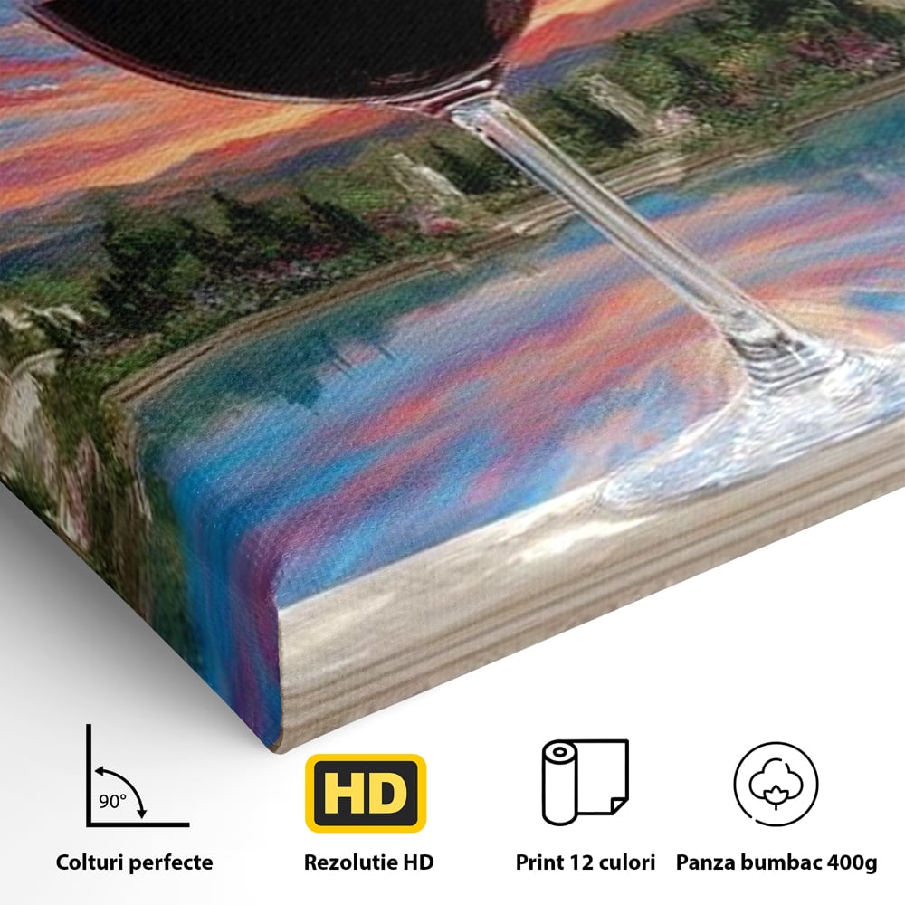 Leinwand Premium Canvas Wall Art, LuxCanva® N1059, Glas der Wünsche, Sonnenuntergang, Rotwein, Getränk, Glas, Denkmal, Architektur, Garten, Blumen, Romantik, Kneipe, Lounge, Bar, Restaurant, Restaurant, Küche