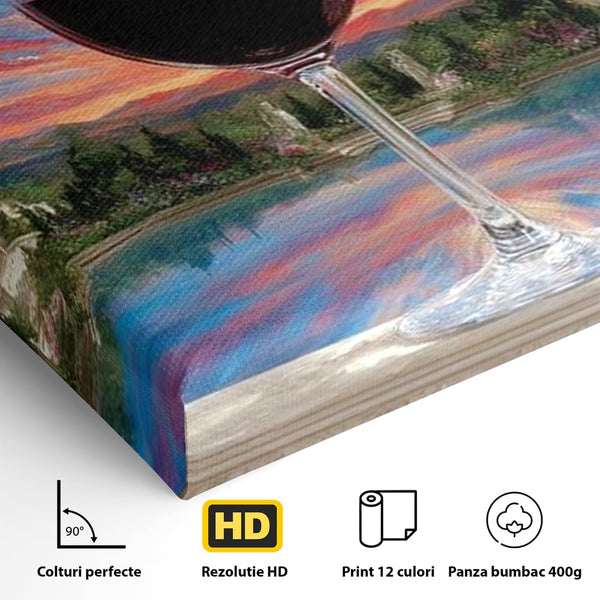 Leinwand Premium Canvas Wall Art, LuxCanva® N1059, Glas der Wünsche, Sonnenuntergang, Rotwein, Getränk, Glas, Denkmal, Architektur, Garten, Blumen, Romantik, Kneipe, Lounge, Bar, Restaurant, Restaurant, Küche